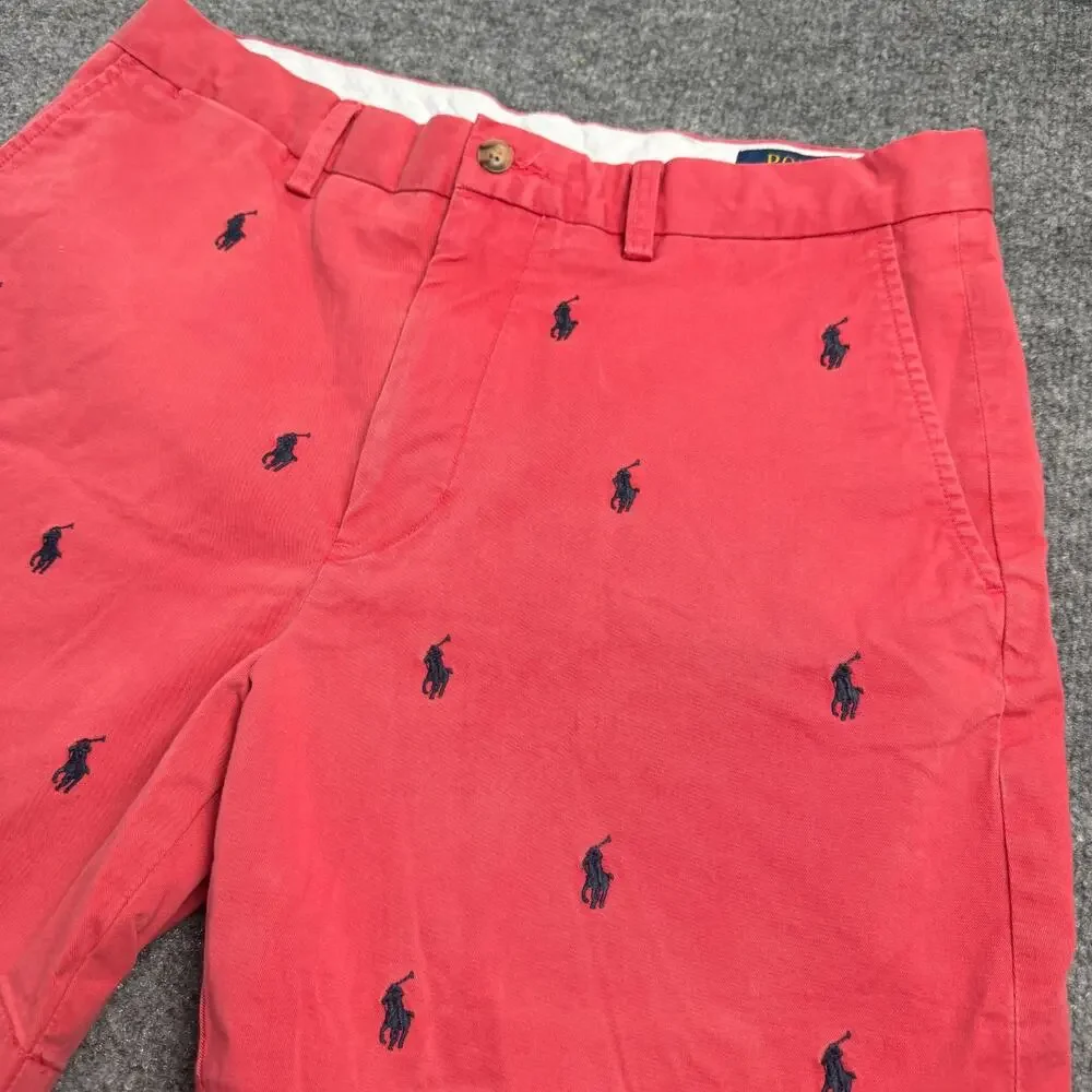 Polo Ralph Lauren Mens Red All Over Pony Embroidered Stretch Classic Fit 32